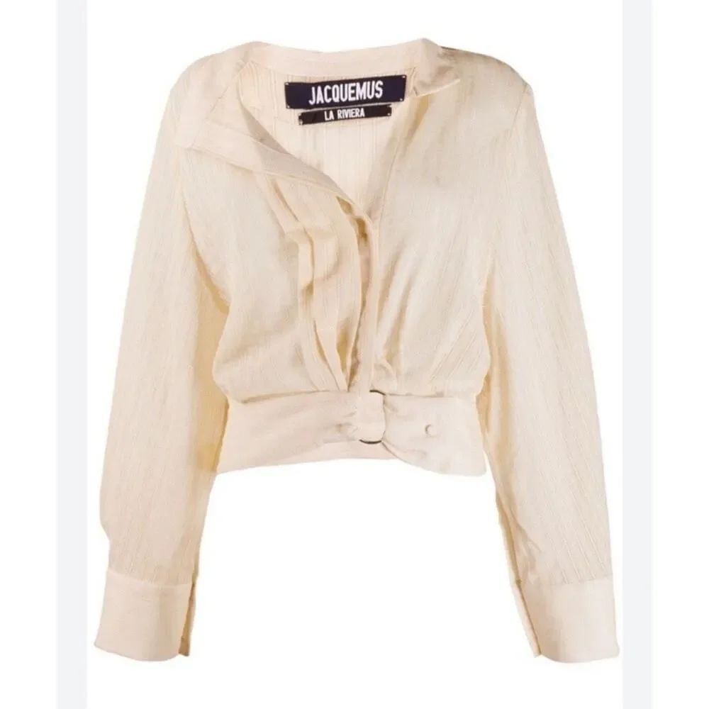 Jacquemus La Riviera Ivory Cotton Blouse Belted Top EU 38 US 6